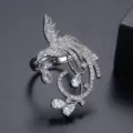 Exquisito anillo fénix vintage en plata con circonitas brillantes y colgantes en forma de pera - 5.25 / Estilo Fénix de Fuego con Circonia Blanca / Plateado