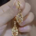 Vintage Maillard brown leaf drop earrings with amber crystals and sparkling rhinestones - Marquise Full Rhinestone Leaf Style (E4240) / Champagne