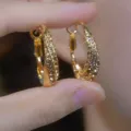 Vintage coffee brown rhinestone hoop earrings with elegant gold-plated finish for women. - Half Round Full Rhinestone Ear Buckle (E4248) / Champagne