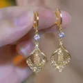 Vintage gold leaf tassel earrings with sparkling full crystals and elegant drop design - Rhombus Leaf Tassel Style (E4355) / Golden Coffee