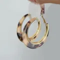 Stylish retro tortoiseshell leopard print hoop earrings with elegant gold-tone metal trim - Tortoiseshell Pattern Large Hoop Style (E4370) / Gold