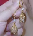 Vintage leaf-shaped gold drop earrings with shimmering rhinestones in a luxury finish - Woven Texture Water Drop Pendant Style (E4375) / Hoop Buckle Style / Brown
