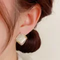 Elegant geometric square rhinestone ear studs with a white opalescent stone center - Geometric Square / White Cat Eye Style (E2008)