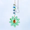 Detailed shot of green crystal sunflower suncatcher with faceted multi-color beads - Green