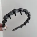 Elegant gray pleated satin headband with bold black spikes for a stylish punk hair accessory - Gray Mesh Wavy Headband (41) / Gray