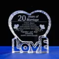 Custom heart-shaped crystal ornament with 'LOVE' base for 20th marriage anniversary gift - Heart Memorial Design (MOM Engraving)