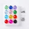 Juego de 12 bolas de cristal facetadas de 30mm con cadenas y accesorios conectores - Juego mixto de 12 colores / Juego de Bolas 30mm