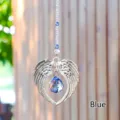 Elegant blue angel wings crystal suncatcher hanging ornament for window or car decor - Blue