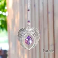 Elegant purple crystal sun catcher featuring silver angel wings for home or car decor - Purple