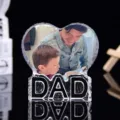 Custom heart-shaped crystal photo ornament with DAD base for personalized Father's Day gift - Heart Memorial Design (DAD UV Printing)