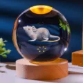 3D laser engraved mouse zodiac crystal ball LED night light lamp with wooden base - Warm Light Wood Base (With Gift Box Bag) / 6cm crystal ball-Zodiac mouse
