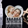 Custom heart-shaped crystal photo frame with MAMA base, creative Mother's Day gift - Heart Memorial Design (MAMA UV Printing)