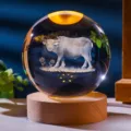 3D laser engraved ox zodiac crystal ball night light with wooden base - Warm Light Wood Base (With Gift Box Bag) / 6cm crystal ball-Zodiac Bull