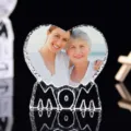 Personalized heart-shaped crystal photo frame with engraved MOM base for gifts - Heart Memorial Design (MOM UV Printing)