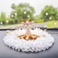 Adorable cartoon deer figurine car dashboard ornament with white lace and pearl accents - Shy Deer / Lace Anti-Slip Mat + Pearl Decoration