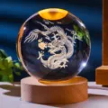 Crystal ball night light with detailed 3D dragon engraving on a wooden LED base - Base Without Light (Crystal Ball Only) White Paper Packaging / 6cm crystal ball-Zodiac Dragon