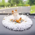 Cute car deer ornament with white lace and pearl wire decoration on dashboard - Feather Naughty Deer / Lace Anti-Slip Mat + Pearl Decoration