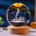 Elegant zodiac snake 3D laser engraved crystal ball lamp with warm LED wooden base - Base Without Light (Crystal Ball Only) White Paper Packaging / 6cm Crystal Ball - Snake