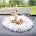 Creative cartoon deer figurine car dashboard ornament with decorative lace and pearl base - Naughty Deer / Lace Anti-Slip Mat + Pearl Decoration