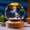 Luminous 3D laser engraved crystal ball with horse design and wooden LED base - Base Without Light (Crystal Ball Only) White Paper Packaging / 6cm Crystal Ball - Horse