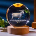 3D laser engraved goat zodiac crystal ball night light with warm LED wooden base - Base Without Light (Crystal Ball Only) White Paper Packaging / 6cm Crystal Ball - Zodiac Sheep