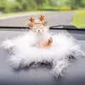 Cute brown deer car figurine ornament with white fluffy feather nest and flower crown - Feather Naughty Deer / Feather Mat