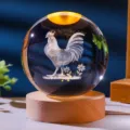 Luminous crystal ball night light featuring a 3D laser-engraved rooster on wooden base - Base Without Light (Crystal Ball Only) White Paper Packaging / 6cm Crystal Ball - Zodiac Rooster