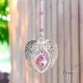 Angel wings sun catcher featuring a faceted pink crystal ball for home or car window decor - Pink