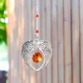 Elegant silver angel wings sun catcher with a yellow faceted crystal for home decor - Yellow