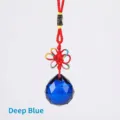 Dark blue faceted crystal ball pendant with red braided cord decoration - 20mm / Dark Blue