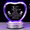 Heart-shaped crystal anniversary gift with internal 3D laser engraving and LED base. - 3rd Anniversary Style / Small (9x3.5x7cm) / Transparent With Base