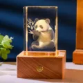 Elegant 3D laser engraved crystal night light featuring a panda on a wooden base decor - Panda (Style 1) / Rechargeable Multi-color Crystal Base