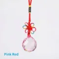 Pink faceted crystal ball pendant with red braided Chinese knot rope for home decoration - Pink