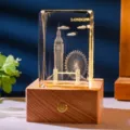 3D laser engraved London landmarks crystal night light with integrated Bluetooth base - London Landmark (Style 2) / Rechargeable Multi-color Crystal Base