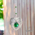 Angel wings suncatcher with green crystal ball pendant for home window and car decor - Green