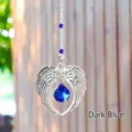 Decorative angel wings suncatcher hanging ornament featuring a faceted dark blue crystal ball - Dark Blue