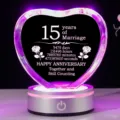 Heart-shaped 15th wedding anniversary crystal gift with purple LED luminous base - 15th Anniversary Style / Small (9x3.5x7cm) / Transparent With Base