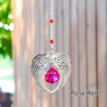 Rose red angel wings suncatcher pendant with faceted crystal drop for home window decor - Rose Red