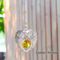 Exquisite angel wings suncatcher with golden crystal ball variant for home or car decor - Gold Yellow