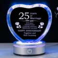 Huwelijksverjaardag 25 jaar hartvormige kristallen plaque met LED-lichtvoet - Stijl voor 25e Verjaardag