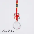 Transparent faceted crystal ball pendant with red braided decorative knot - Clear