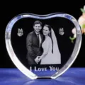Hartvormig kristallen ornament met lasergegraveerd bruidspaar en I Love You - "I Love You" Bruiloft Stijl