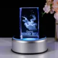 3D-lasergraviertes Stier-Kristall-Ornament mit leuchtend blauem LED-Lichtsockel - Stier (Runder Sockel)