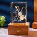 3D laser engraved crystal night light with violin design and wooden base - Violin (Style 9) / Rechargeable Multi-color Crystal Base