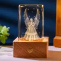 3D laser engraved crystal angel night light with wooden base and touch switch - Angel (Style 12) / Rechargeable Multi-color Crystal Base