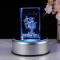 Edler Widder Sternzeichen 3D Lasergravur Kristallblock mit blauem LED-Leuchtsockel - Widder (Runder Sockel)