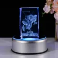 3D-lasergravierter Waage-Sternzeichen-Kristallblock auf blauem LED-Sockel - Waage (Runder Sockel)