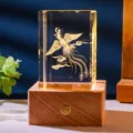 Exquisite 3D laser engraved crystal night light featuring a phoenix on a wooden base ornament - Phoenix (Style 15) / Rechargeable Multi-color Crystal Base