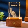 Elegant 3D laser engraved crystal kangaroo night light featuring a warm-lit wooden LED base - Kangaroo (Style 16) / Rechargeable Multi-color Crystal Base