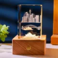 3D laser engraved crystal night light Sydney skyline design with warm wooden base - Sydney Landmark Style (Style 29) / Multicolored Crystal Rechargeable Base